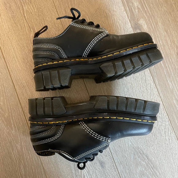 Dr. Martens Audrick White Stitch Black Leather Platform Shoes - Picture 5 of 10